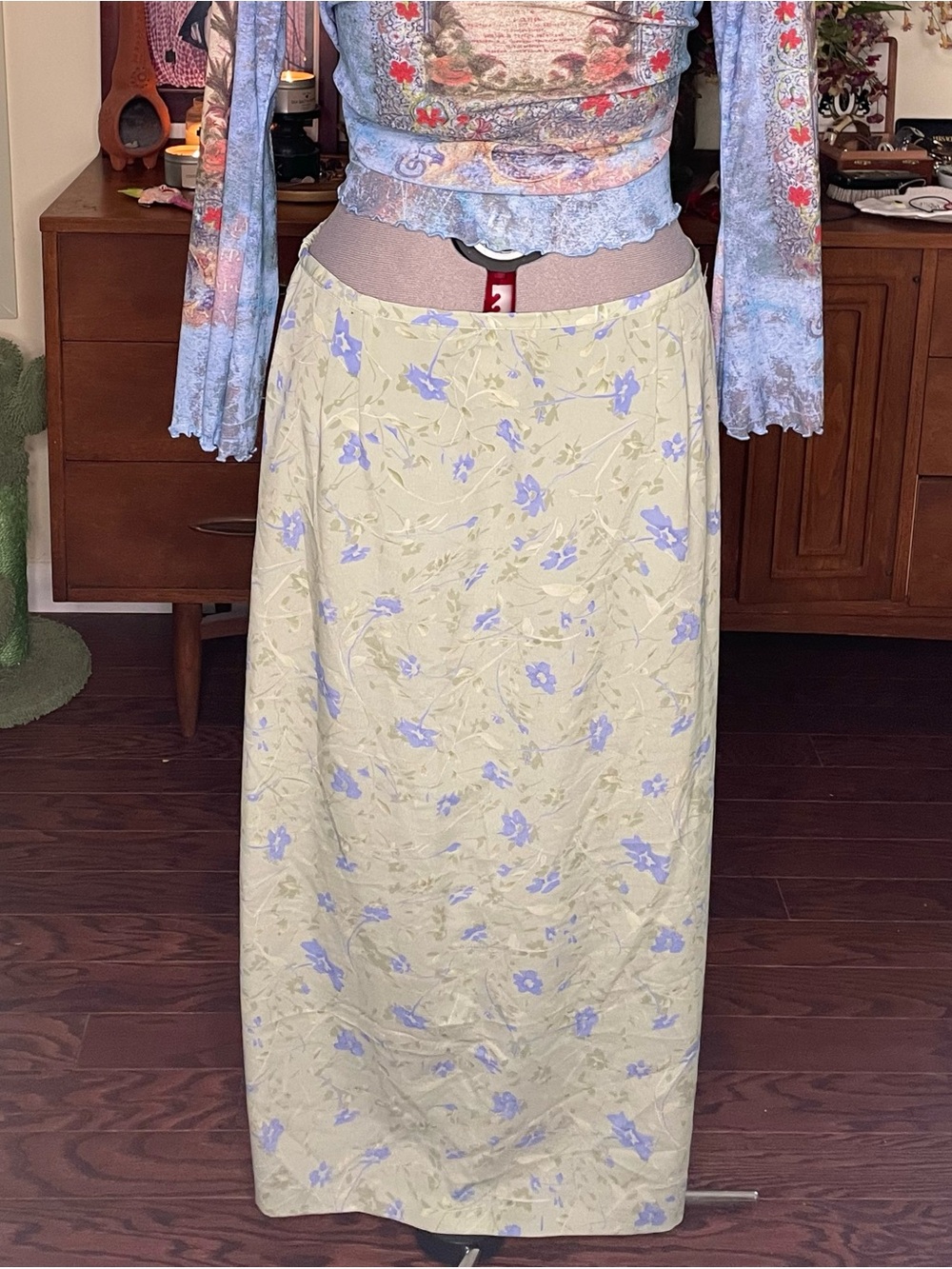 Norton McNaughton Cream Maxi Skirt with Lavender Floral Print
